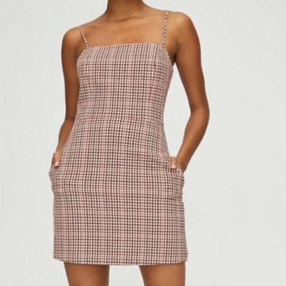 Aritzia Plaid Check Mini Dress Red Sz S - Picture 1 of 7